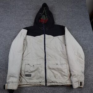 ThirtyTwo Ski Jacket Mens Large Beige Black Hooded Insulated Snowboard Coat